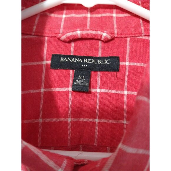 Banana Republic Shirt Mens XL Red Plaid Linen Blend Long Sleeve Button Down - Picture 7 of 10